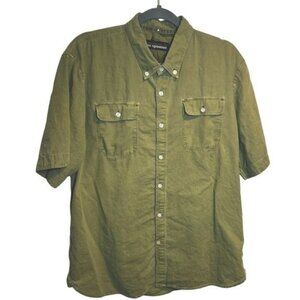 Reyn Spooner Shirt Linen Blend Button Down Short Sleeve Green Men’s XL Hawaii